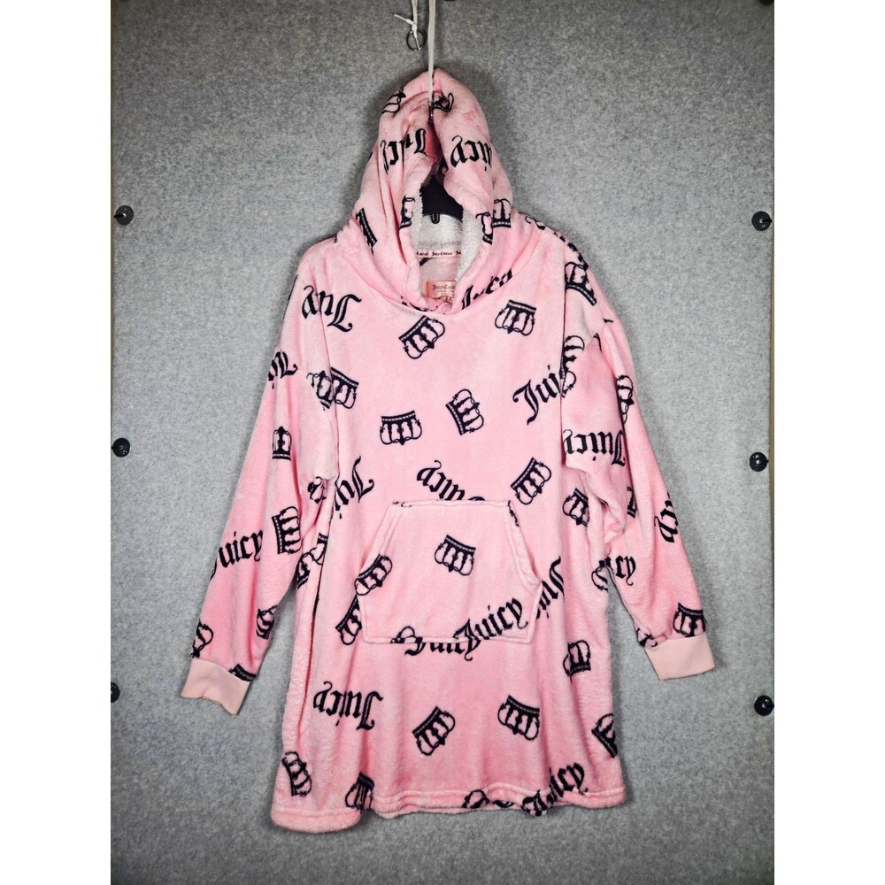 Juicy Couture Oversized Fleece Hoodie L/XL Blanket Robe Y2k Pink Crown Sleepwear